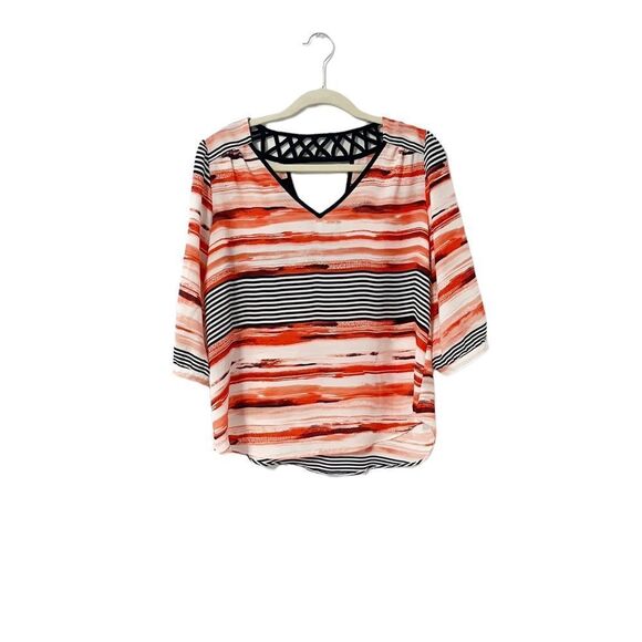 🟢IZ Byer V Neck Multicolored Striped Top 3/4 Sleeve Size M - Picture 1 of 8